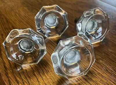 4 Vintage Antique Glass 8 Sided Pulls Drawer Cabinet Knobs Scooped Top  1 7/8  • $48