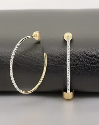 Diamond Hoop Earrings In 9ct Yellow Gold Skinny Hoops Large 0.15ct • £499