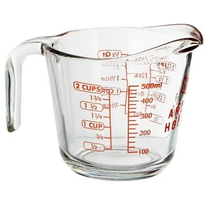 2 Cup (16 Ounce Capacity) Glass Measuring Cup Clear Glass With Red Lettering • $7.99