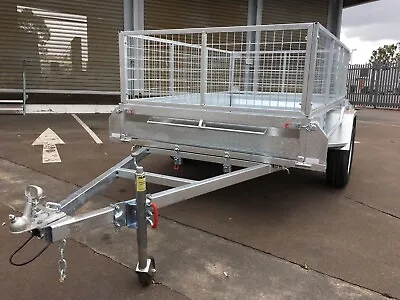 7x5 Single Axle Galvanised Box Trailer 750kg ATM With 600mm Mesh Cage • $2399