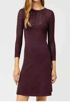 Warehouse BNWT Burgundy Pretty Stitch Yoke Knitted Jumper Dress Size 14 RRP £42 • £1.20