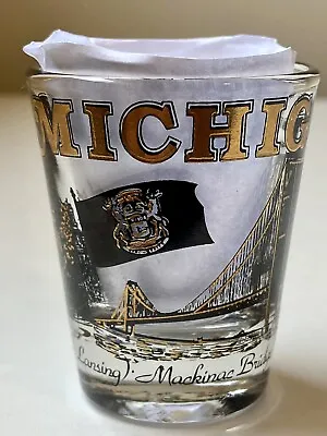 Vintage State Of Michigan Themed Shot Glass With Gold And Black Accents • $8.99