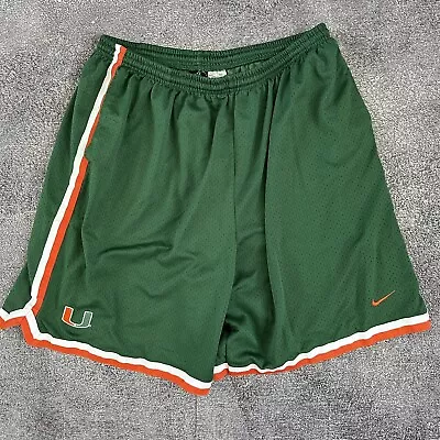 Men's Vintage Y2K Nike Team Miami Hurricanes Green Basketball Mesh Shorts Sz 2XL • $28