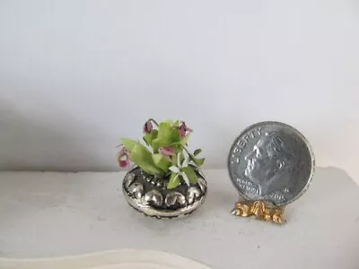 Artisan Orchid Lady's Slipper Flower Arrangement Silver Dollhouse Miniature 1:12 • $9.90