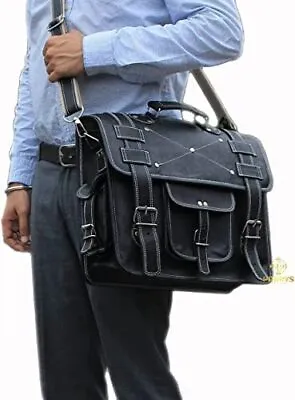 Real Vintage Leather Laptop Messenger Backpack Bag Satchel Briefcase PL1-1.9 • $53.09