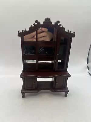 Dollhouse Tall Hutch Cabinet With Shelves Brown Plastic Mirrored Cupboard • $9.65