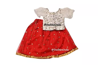 Readymade Red & White Lehenga Choli Kids Lehenga Indian Lehenga Ethnic Wear • $31.68