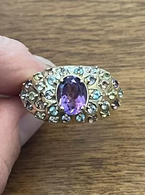 Vintage 10k. Yellow Gold & Amethyst W/h Multi-Gemstone Thailand Ring Size 10. • $199.99