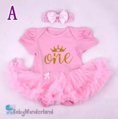 Baby Girl First Birthday Party 2 Pcs Set Tutu Romper Dress Headband - Pink One • $22.95