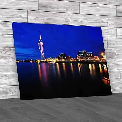 Portsmouth Night Cityscape Captivating Urban Canvas Print Large Picture Wall Art • £59.95