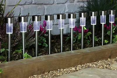 £12.99 • Buy 10x Solar Stake Lights Garden LED Lamps Outdoor Patio Lighting Stainless Steel