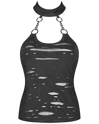 £21.99 • Buy Punk Rave Womens Dieselpunk Halter Neck Tank Top Vest Black Shredded Goth Chain