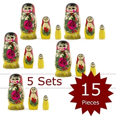 Lot Of 5 Russian Babushka Semenov 3-PC Nesting Dolls Sets (15 Pieces In Total) • $29.99