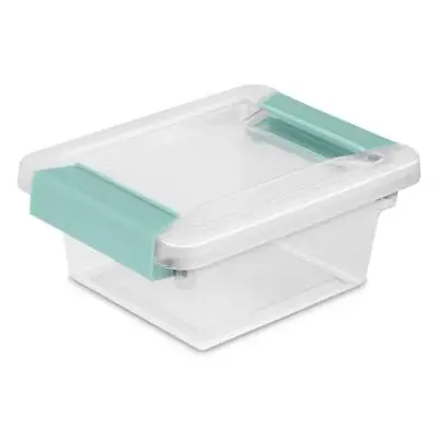 Sterilite Mini Small Clip Box Plastic Storage Container Latches Lid Clear Aqua • $7.49