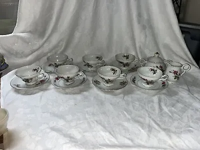 Mixed Lot Of 7 Vintage Moss Rose Pedestal Teacup & Saucer Sets Creamer Sugar • $30