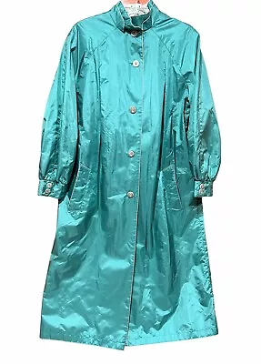 Vintage Worthington Rain Jacket Trench Coat Green Women’s Size 12 Shoulder Pads • $59.99