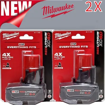 £72.13 • Buy 2 X Milwaukee 48-11-2460 M12 REDLITHIUM XC 6.0 AH Battery PackS NEW