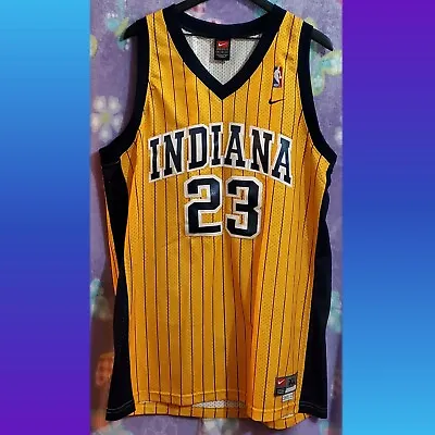 Ron Artest Indiana Pacers Pin Stripe Gold Nike Swingman NBA Jersey #23 Men's XL • $231