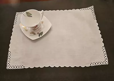 12 Vintage Elegant MADEIRA Embroidered White Linen Placemats • $60