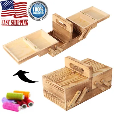 $21.69 • Buy Sewing Basket Wooden Box Organizer For Crafts DIY Tools Home Vintage Cantilever