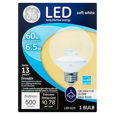 GE LED G25 Decorative Bulb With Medium Base 6.5-Watt Clear Soft White 1 Bulb • $6.99