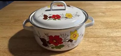 Vintage Enamel Saucepan Retro Floral Cookware • $39.99