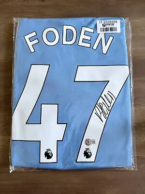 Phil Foden #47 Manchester City Hand Signed Soccer Football Jersey Beckett COA • £61.93