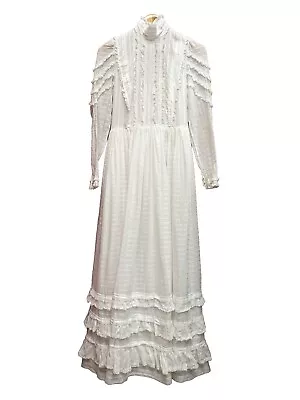 Laura Ashley 70's Vintage White Lace Prairie Wedding Edwardian Victorian Dress 8 • £265