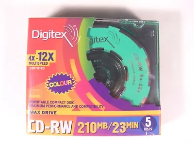 5 Pcs DIGITEX CD-RW Rewritable 12X 23min 210MB Mini Slim Box Colour. • $9.99