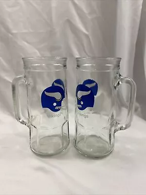 2 Vintage Fisher Peanuts NFL MINNESOTA VIKINGS Football Glass Beer Stein Cup Mug • $22