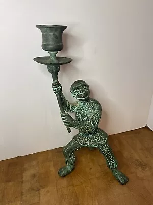 Vintage Brass / Bronze Monkey Butler Candle Holder 9” Tall 2.6 Lbs • $89