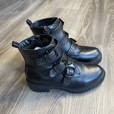 A New Day Women's Black Calypso Buckle Boots  Size 6 Military Combat Style • $21.99