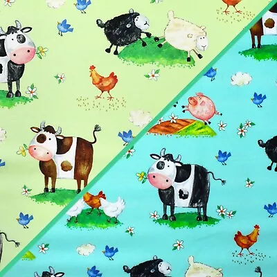 100% Cotton Fabric Michael Miller - Happy Family Farm Animal Cow Pig Sheep • £5.15