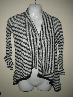 #B Misses Sweater M Black White Stripe Waffle Mauve Shrug Cardigan • $5.99