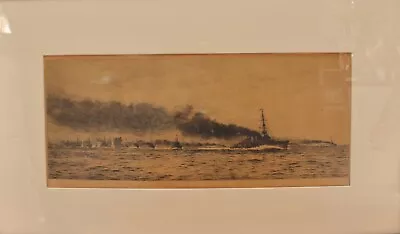 W L Wyllie Framed & Signed Etching HMS Champion Battle Of Jutland 31 May 1916 • £265