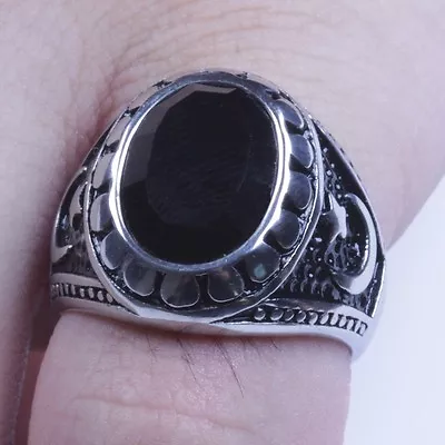 US Seller Mens Vintage Silver Stainless Steel Black CZ Biker Ring Size 8-12 SR98 • $11.99