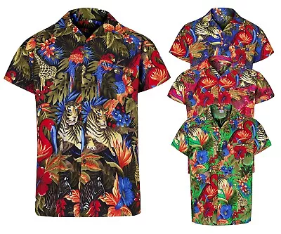 Mens Jungle Print Shirt Party Holiday Stag Do Short Sleeve Shirt Fancy Dress  • £11.95