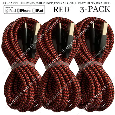 $12.68 • Buy 3Pack USB Fast Charger 10FT Extra Long Braided Cable For IPhone 13 12 8 7 6 Cord