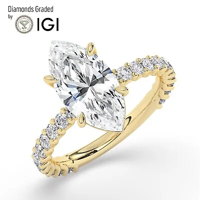 IGI 3 CT Solitaire Lab-Grown Marquise Diamond Engagement Ring 18K Yellow Gold • $3706