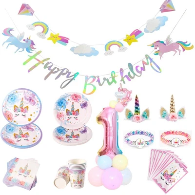 £3.59 • Buy Unicorn Birthday Party Supplies Girls Children Tableware Decorations Balloons