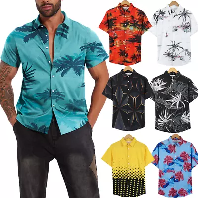 Mens Hawaiian Shirt Stag Palm Tree Party Aloha Summer Holiday Beach Fancy S-3xl • £17.79