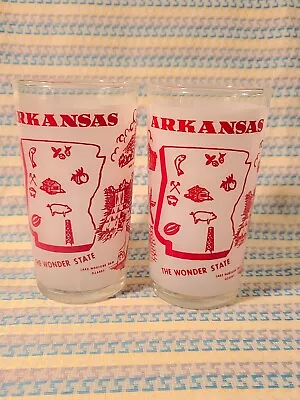 Lot Of 2 Vintage Glasses Arkansas Souvenir Wonder State Map Attractions Red • $11.77