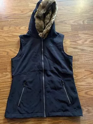 Marmot Womens Faux Fur Lined Hood Fleece Lining Zip Up Vest Size L • $24.99