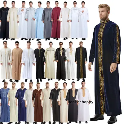 Men Thobe Dishdasha Thawb Thoub Abaya Muslim Islamic Daffah Kaftan Robe Dress • $33.45
