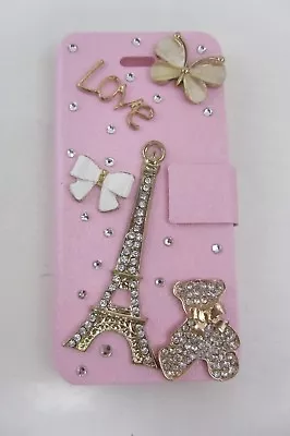 Phone Case Folio Style PINK Love Eiffel Tower IPhone 5 / 5S Bling  • $9.99