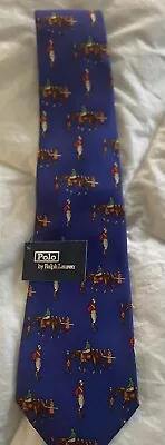NWT- POLO RALPH LAUREN - 100% Silk Neck Tie - Equestrian - Handmade In USA- Blue • $40