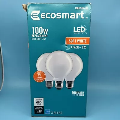 Ecosmart 100w LED Soft White 3 Pack Lightbulb G25 1006 265 462 New Open Box C • $13.49