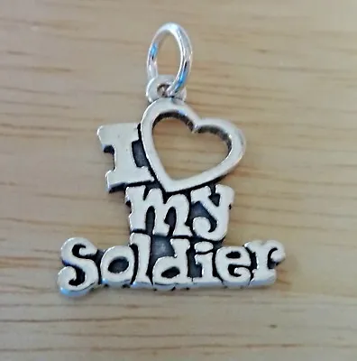 £21.37 • Buy Sterling Silver 20x17mm Military Says I Love My Soldier Charm