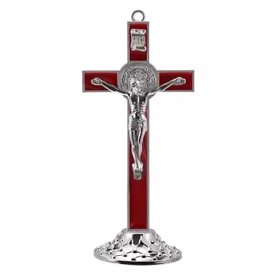 7.5 Inch Metal Enamel Saint Benedict Standing Crucifix Removable Base Glow In... • $18.72