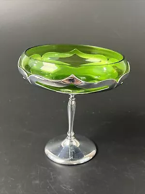 Vintage Cambridge Glass Green Farberware Chrome Art Deco Stemmed Compote Dish • $45.99